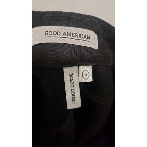 GOOD AMERICAN Good Curve Skinny Cropped Jeans Black, Back Chewed Hem Size 18 NWT - Picture 5 of 6